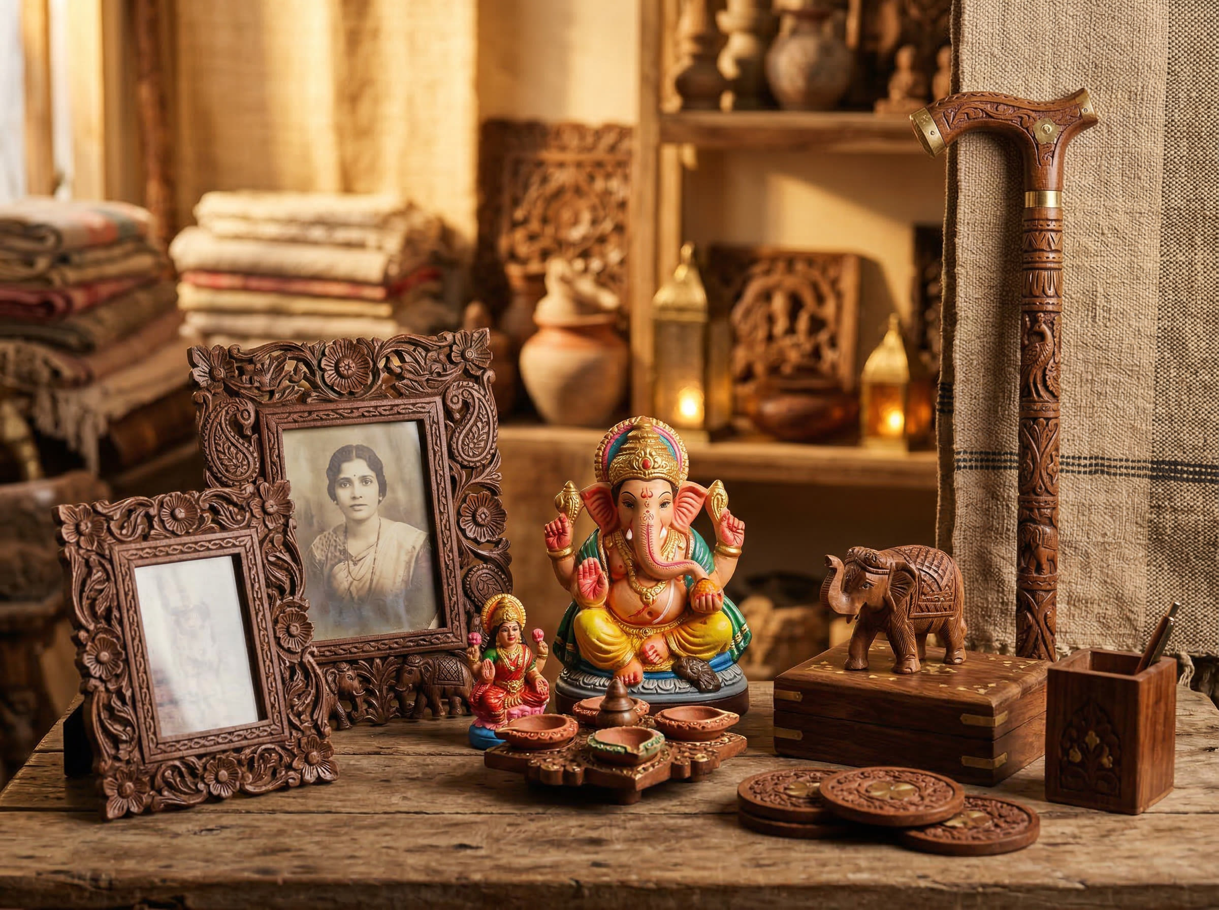 Indian furniture and outdoor items including folding beds and cane furniture